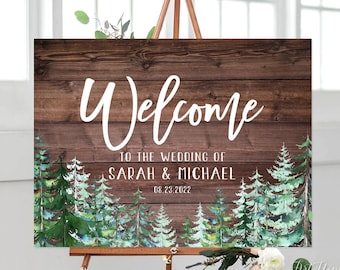 Forest Wedding Welcome Sign, Rustic Wedding Welcome Sign, Pine Forest Wedding Welcome Sign, Woodland Wedding Sign, Digital File, W603