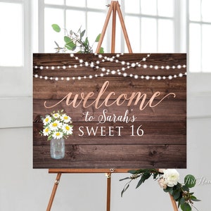 Sweet 16 Geburtstag Willkommensschild, Roségold Geburtstag, Gänseblümchen Willkommensschild, Willkommen zu Sweet Sixteen Zeichen, Einmachglas Zeichen, Digitale Datei, W1172