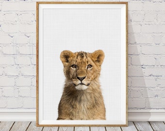 Lámina de cachorro de león, decoración infantil de safari (descarga digital)