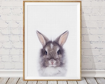 Bunny Portrait Print, Neutral Nursery Decor (Digital Download)