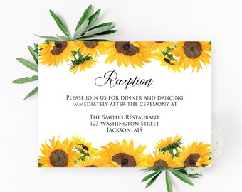Sunflowers Reception Card, Birthday Reception Card, Wedding Reception Card, Additional Cards, W492