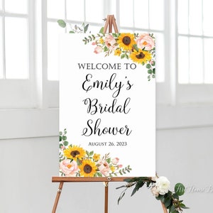 Sunflowers and Blush Roses Bridal Shower Welcome Sign, Sunflower Bridal Shower Welcome Sign, W1296-2