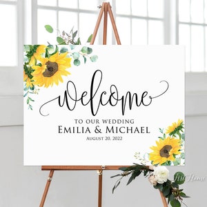 Sunflower Wedding Welcome Sign, Welcome To Our Wedding Sign, Landscape Wedding Sign, Sunflower Decorations, Digital file, W1032
