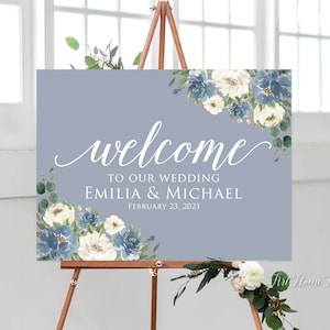 Dusty Blue Wedding Welcome Sign, Welcome To Our Wedding Sign, Landscape, W960
