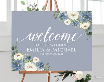 Dusty Blue Wedding Welcome Sign, Welcome To Our Wedding Sign, Landscape, W960