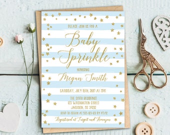 Baby Sprinkle Invitation, Boy Baby Shower Invitation, Gold and Blue Baby Shower Invite, #BS14