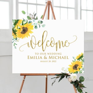 Sonnenblume Hochzeit Willkommensschild, Willkommen zu unserem Hochzeitsschild, Landschaft Hochzeitsschild, Sonnenblumendekoration, Digitale Datei, W1031