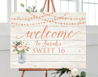 Sweet 16 Birthday Welcome Sign, Rose Gold Welcome Sign, Rose Gold Birthday, Welcome to Sweet Sixteen Birthday Sign, Digital file, W1024