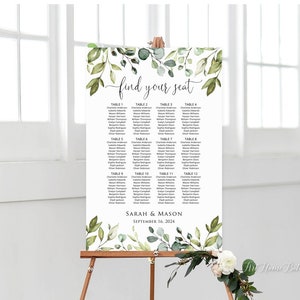 Grüner Hochzeits-Sitzplan, Sitzplan für Botanische Hochzeit, Sitzplan für Laubblätter, Sitzordnung, Digitale Datei, W1124-3
