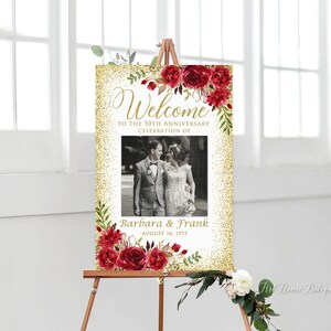 50th Anniversary Welcome Sign, Red Anniversary Sign, Photo Anniversary Welcome Sign, Printable File, W1430-2