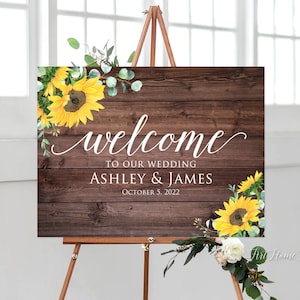 Sunflower Wedding Welcome Sign, Welcome To Our Wedding Sign, Rustic Wedding Welcome Sign, Sunflower Decorations, Digital file, W1045