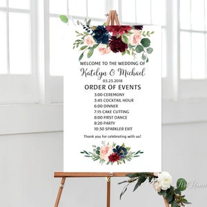 Order of Events Wedding Sign, Burgundy Order of Events Sign, Timeline Wedding Sign, Wedding Timeline, Event Sign, Digital File, W411