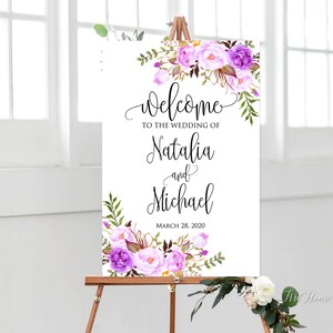 Purple Welcome Wedding Sign, Welcome To Our Wedding Sign, Large Welcome Sign, Wedding Signs Printable, W752