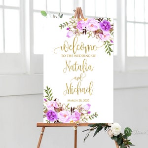 Purple Welcome Wedding Sign, Welcome To Our Wedding Sign, Large Welcome Sign, Wedding Signs Printable, W766