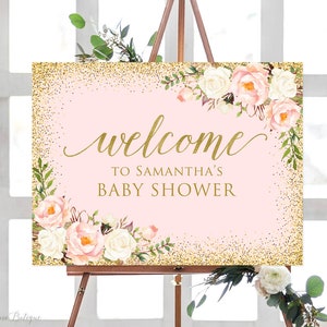 Baby Shower Welcome Sign, Welcome to Baby Shower Sign, Landscape, Blush Pink Baby Shower, W287
