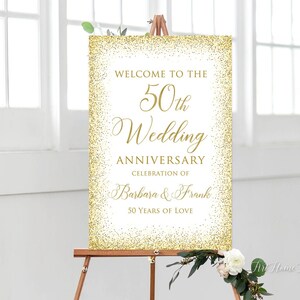 50th Anniversary Welcome Sign, 50th Anniversary Decoration, Gold Anniversary Sign, Printable Welcome Sign, Digital file, W800-1