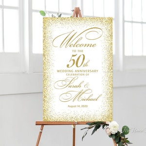 50th Anniversary Welcome Sign, 50th Anniversary Decoration, Gold Anniversary Sign, Printable Welcome Sign, Gold and White Sign, W807