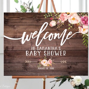 Rustic Baby Shower Welcome Sign, Welcome to Baby Shower Sign, Large Welcome Sign, Horizontal, Landscape, Watercolor, Blush Pink, BS26