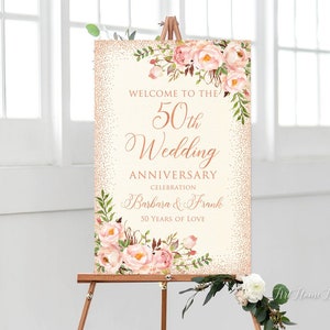 50 Jahre Jahrestag Willkommensschild, 50 Jahre Jahrestag Dekoration, Rosegold Jahrestag Zeichen, druckbares Willkommensschild, W539