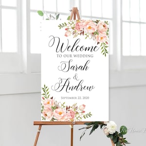 Blush Wedding Welcome Sign, Blush Pink Welcome Sign, Floral Wedding Weclome Poster, W745
