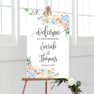 Wedding Welcome Sign, Blush Blue and White Wedding Welcome Wedding Sign, Welcome To Our Wedding Sign, Printable, Digital File, W739