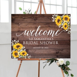 Sunflowers and Baby’s Breath Welcome Sign, Baby’s Breath Bridal Shower Welcome Sign, Large Welcome Sign, Horizontal, Landscape Sign, W827
