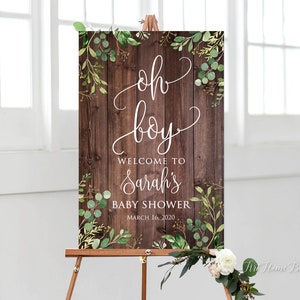 Oh Boy Welcome Sign, Rustic Baby Shower Welcome Sign, Greenery Baby Shower Welcome Sign, Garden Welcome Sign, Digital file, BS795