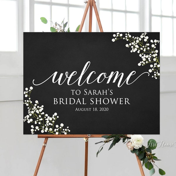 Chalkboard Bridal Shower Welcome Sign, Baby’s Breath Bridal Shower Welcome Sign, Large Welcome Sign, Horizontal, Landscape Sign, W785