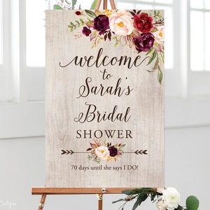 Rustic Welcome Bridal Shower Sign, Bridal Shower Welcome Sign, Large Welcome Sign, Floral Welcome Sign, Marsala Welcome Sign, W133