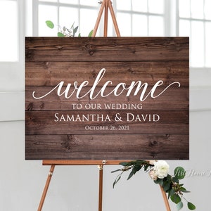Rustic Welcome Wedding Sign, Welcome To Our Wedding Sign, Horizontal Landscape Wedding Sign, Printable File, W309 image 1