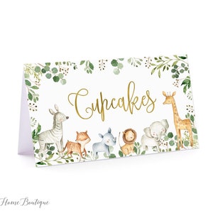 Safari Animal Food Labels, Personalized Food Table Cards, Jungle Baby Shower Buffet Labels, Table Tent Cards, Digital File, W1189
