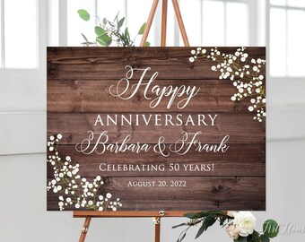 Happy Anniversary Welcome Sign, 50th Anniversary Welcome Sign, 50th Anniversary Decoration, Baby’s Breath Welcome Sign, Printable, W889-2