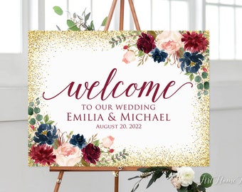 Welcome Wedding Sign Blush Navy Welcome To Our Wedding Sign Welcome Wedding Sign Burgundy W474