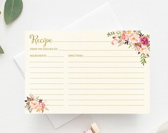 Recipe Card, Recipe Card Printable, Ivory Bridal Shower Recipe Card, Recipe Card Templates, 4x6 Recipe Card,Instant Download, W23