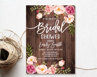 Bridal Shower Invitation, Floral Bridal Shower Invitation, Boho Bridal Shower Invite, Bridal Shower Printable, Blush Pink, W84