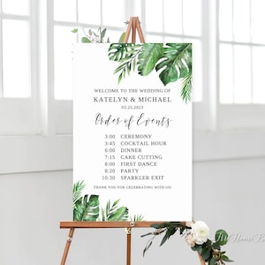 Order of Events Wedding Sign, Tropical Wedding Order of Events Sign, Palm Wedding Timeline Wedding Sign, Event Sign, Digital File, W1144