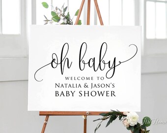 Oh Baby Welcome Sign, Baby Shower Welcome Sign, Calligraphy Welcome Baby Shower Sign, Classic Welcome Sign, Landscape, Digital file, BS59
