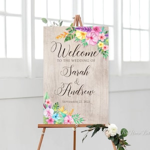 Tropical Wedding Welcome Sign, Beach Wedding Sign, Welcome To Our Wedding Sign, Tropical Flowers, Hawaii Wedding Welcome Sign, #W1448
