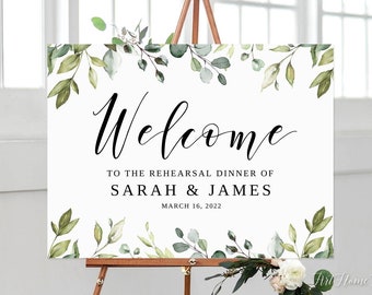 Botanical Rehearsal Dinner Welcome Sign, Greenery Rehearsal Dinner Welcome Sign, Eucalyptus Welcome Sign, Digital file, W1080-1