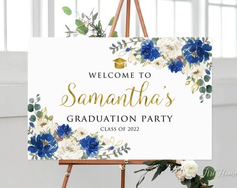 Blue Gold Graduation Party Welcome Sign, Blue Graduation Welcome Sign, Large Welcome Sign, Blue Grad Party Sign, Digital File, W1094