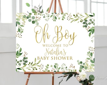 Oh Boy Welcome Sign, Greenery Baby Shower Welcome Sign, Eucalyptus Baby Shower, Botanical Baby Shower Welcome Sign, Digital file, BS33-4