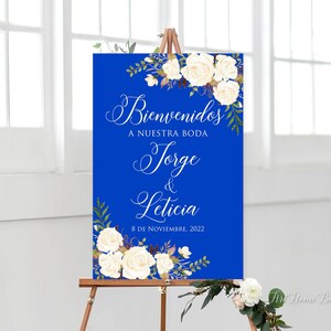 Royal Blue Bienvenidos a Nuestra Boda, Spanish Wedding Welcome Sign, Royal Blue Wedding Welcome Sign, Printable Welcome Sign, W1017-3