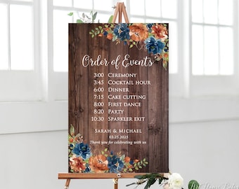 Order of Events Wedding Sign, Navy Terracotta Wedding Order of Events Sign, Timeline Wedding Sign, Event Sign, Digital File, W239