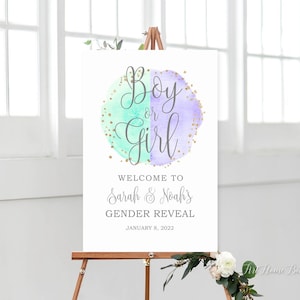 Gender Reveal Welcome Sign, Boy or Girl Baby Shower Welcome Sign, Lavender and Mint Welcome Baby Shower Sign, Mint and Purple, BS081