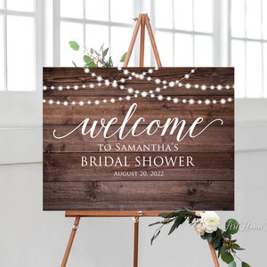 Rustic Welcome Bridal Shower Sign, Bridal Shower Welcome Sign, Horizontal, Landscape Sign, String Lights, Digital file, W336