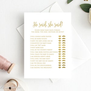 Hij zei dat ze zei babyshowerspel, gouden babyshowergames, instant download, digitaal bestand, BS891