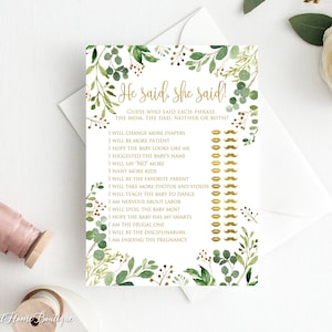 Er sagte, sie sagte Baby-Dusche-Spiel, Greenery-Baby-Dusche-Spiele, Garten-Baby-Dusche, Sofort Download, digitale Datei, BS33
