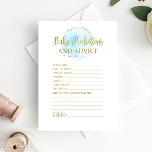 Jeu de prédictions et de conseils pour bébé, conseils pour les nouveaux parents, cartes de conseils bleu et or pour baby shower, téléchargement immédiat, fichier numérique, BS054