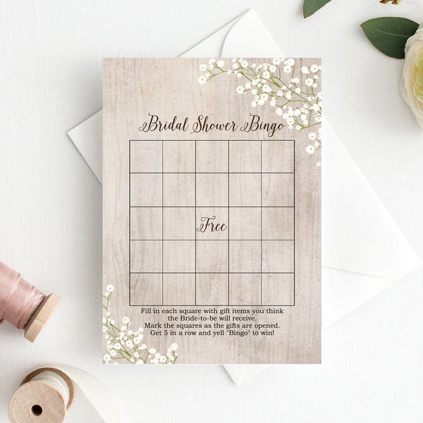 Rustic Baby’s Breath Bridal Shower Bingo Game, Gypsophila Bridal Shower Games, Instant Download, Digital File, W415