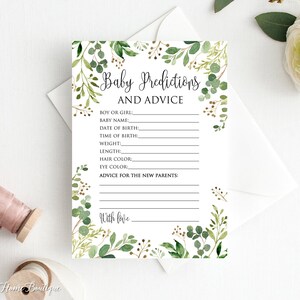 Jeu de pronostics et de conseils pour bébé, cartes de conseils pour baby shower de verdure, baby shower de jardin, téléchargement immédiat, fichier numérique, BS34